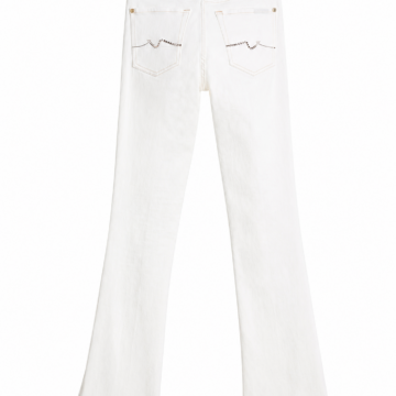 White Flared Jeans with Zigzag Pocket Stitching