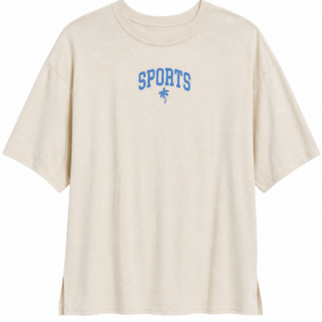 Oversized Cream Crewneck T-Shirt with Chest Graphic