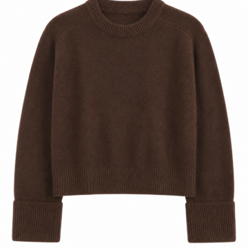 Dark Brown Ribbed Knit Crew Neck Sweater