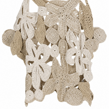 Cream Beige Crocheted Sleeveless Top with Openwork Motifs