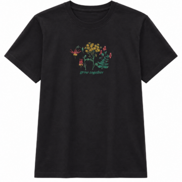 Black Straight Fit Crew Neck Floral Grow Together Graphic T-Shirt