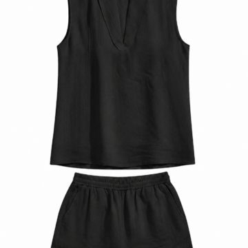 Black Sleeveless V-Neck Top and Shorts Set
