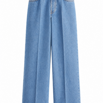 Medium-Wash Wide-Leg Jeans with Pressed Creases