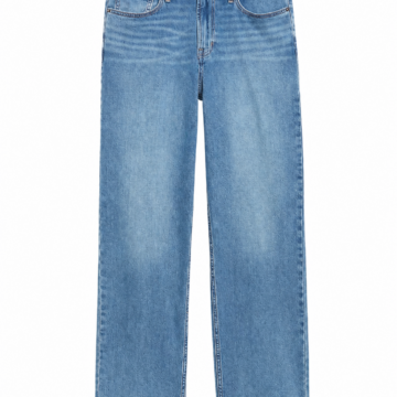 Medium-Wash Blue Straight-Leg Jeans with Button Fly
